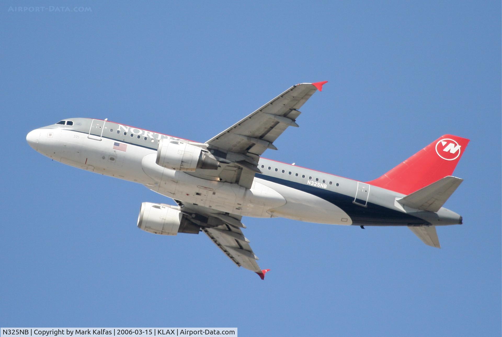 N325NB, 2001 Airbus A319-114 C/N 1483, Northwest Airlines A319-114, 25R departure KLAX.