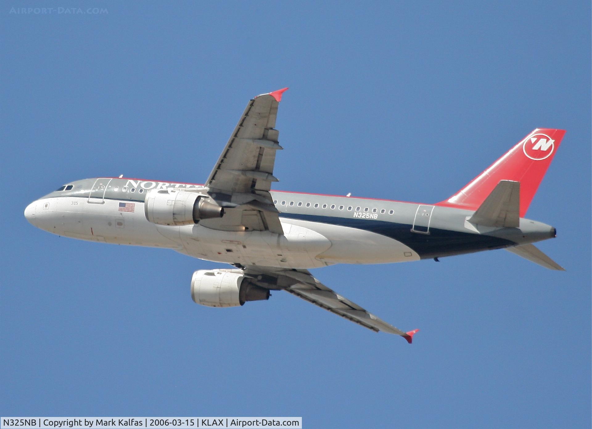 N325NB, 2001 Airbus A319-114 C/N 1483, Northwest Airlines A319-114, 25R departure KLAX.