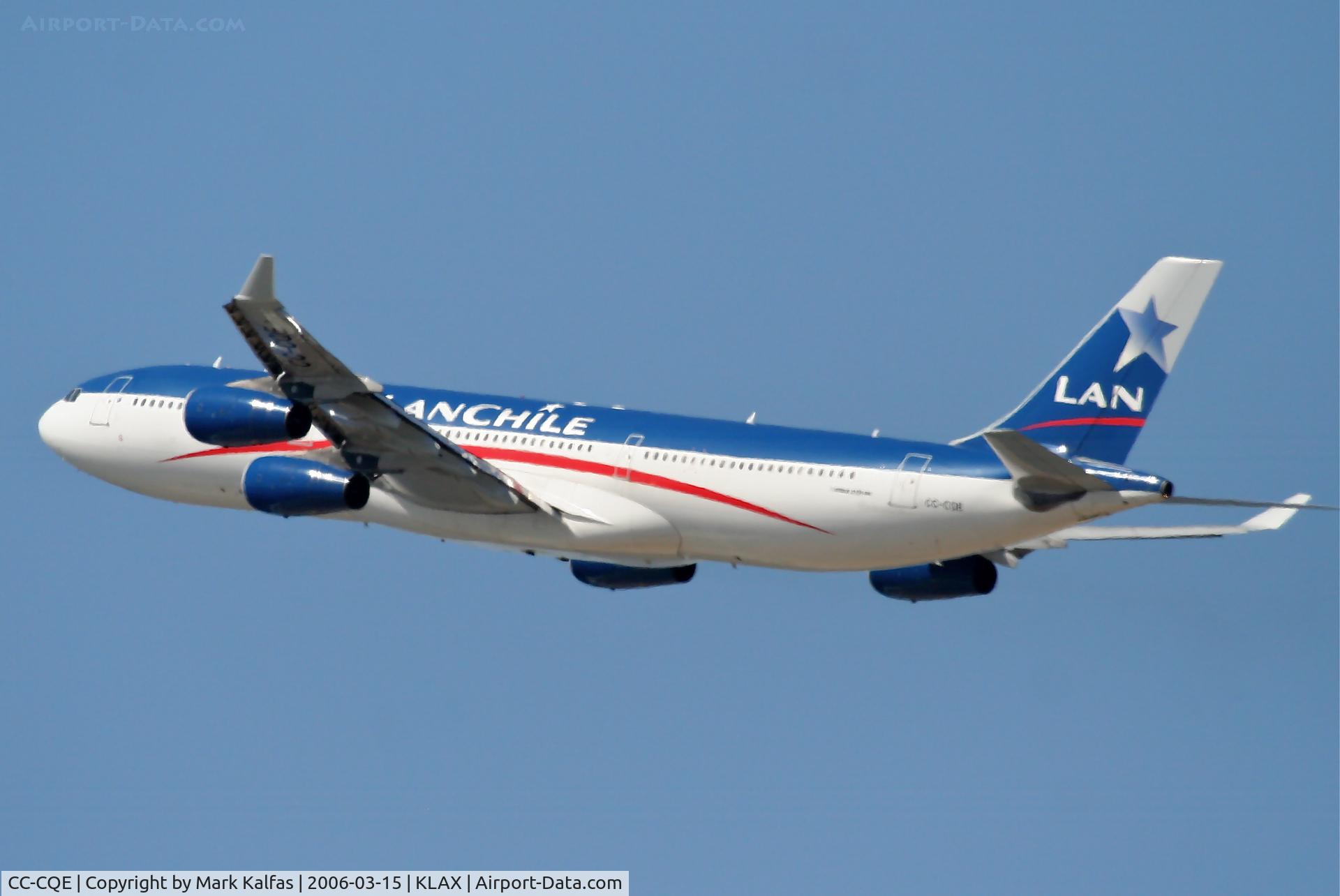 CC-CQE, 2001 Airbus A340-313X C/N 429, LAN Airlines A340-313X (cn429), 25R departure KLAX.
