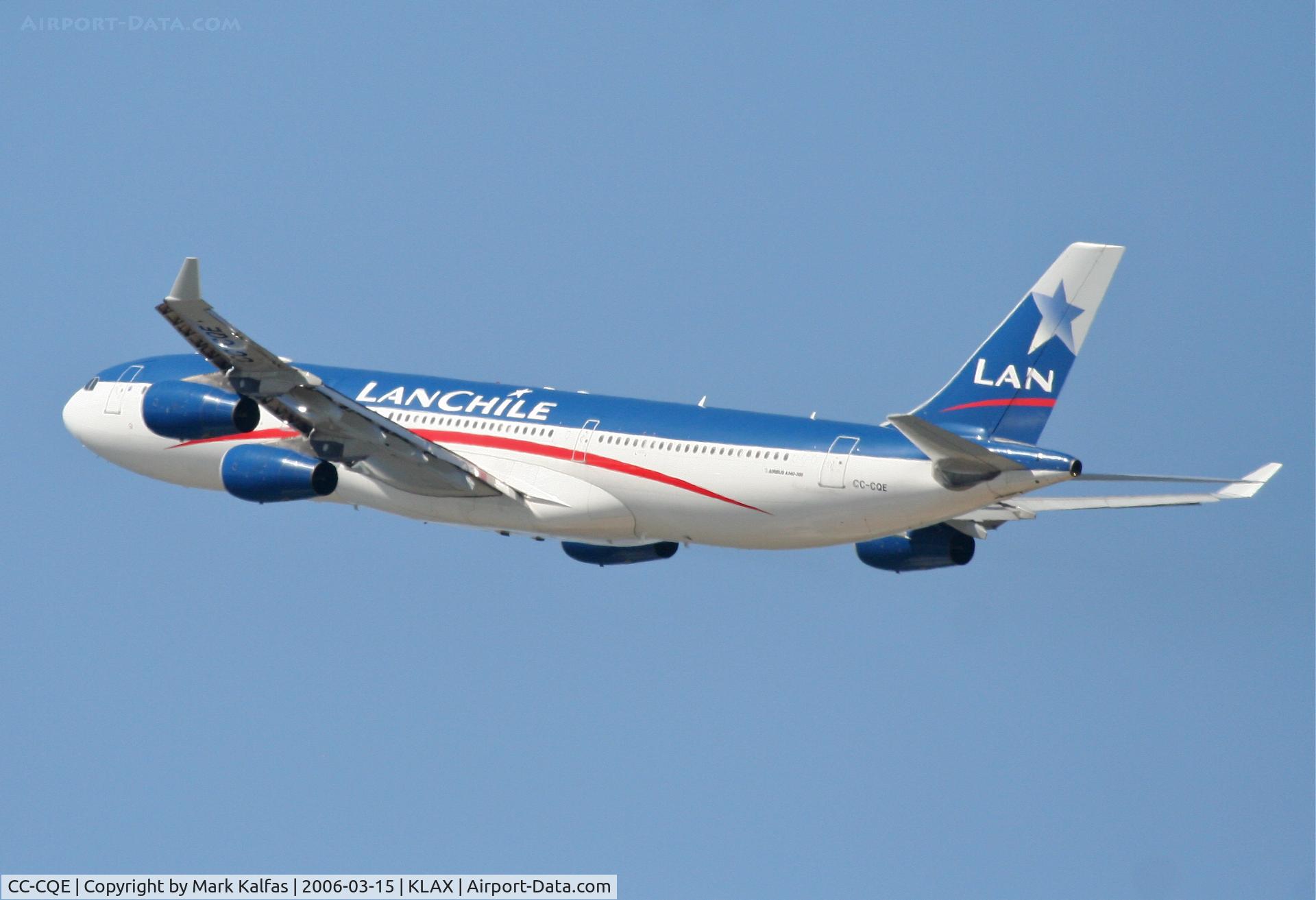 CC-CQE, 2001 Airbus A340-313X C/N 429, LAN Airlines A340-313X (cn429), 25R departure KLAX.