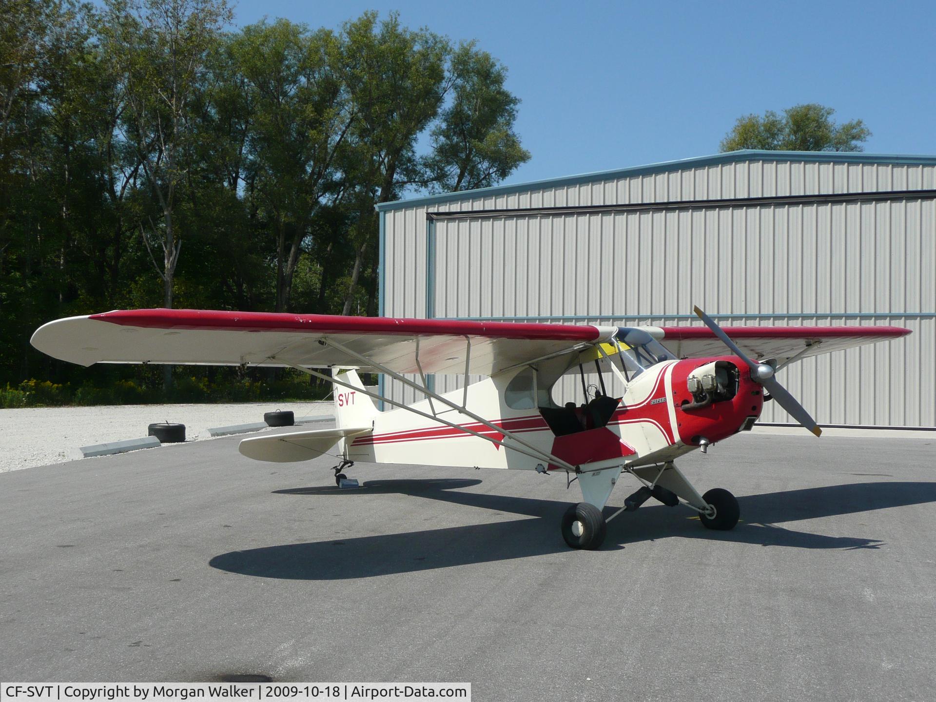CF-SVT, 1945 Piper J3C-65 Cub Cub C/N 14676, In front of her hangar at Edenvale, Ontario