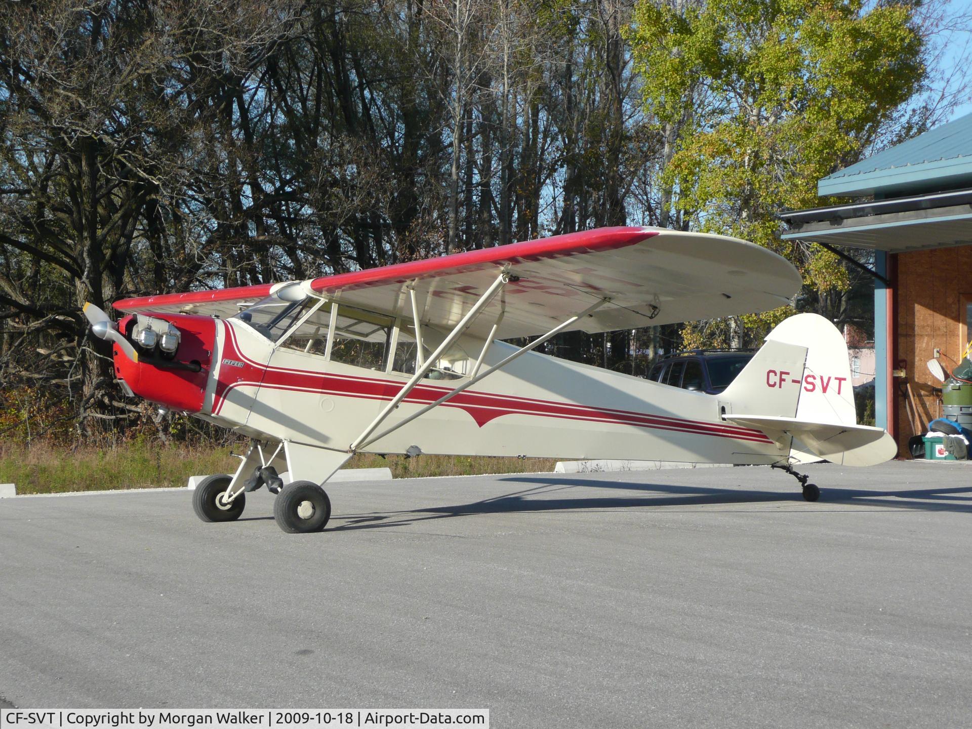 CF-SVT, 1945 Piper J3C-65 Cub Cub C/N 14676, In front of her hangar at Edenvale, Ontario