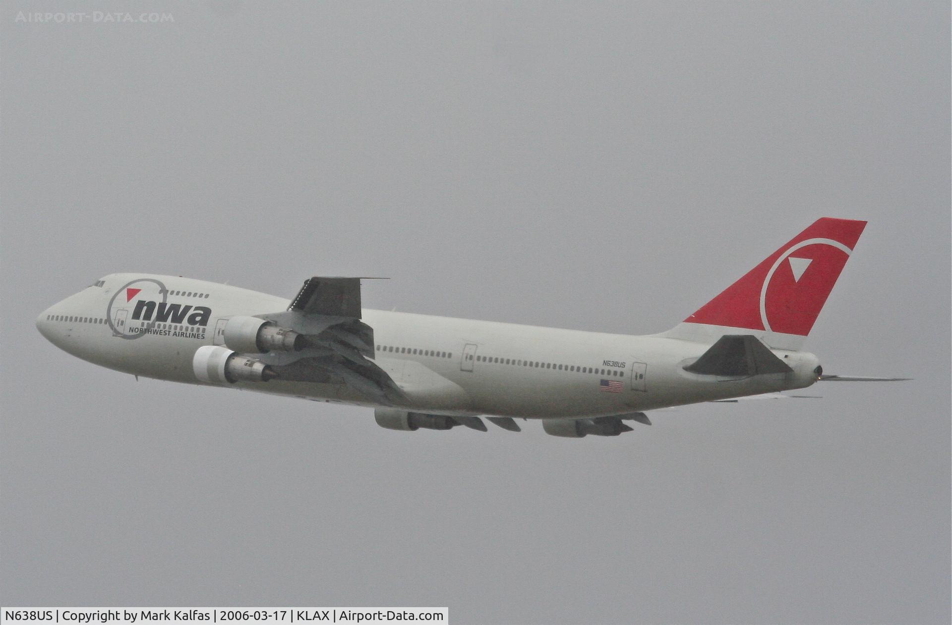 N638US, 1986 Boeing 747-251B C/N 23549, Northwest Airlines Boeing 747-251B , 25L departure KLAX.