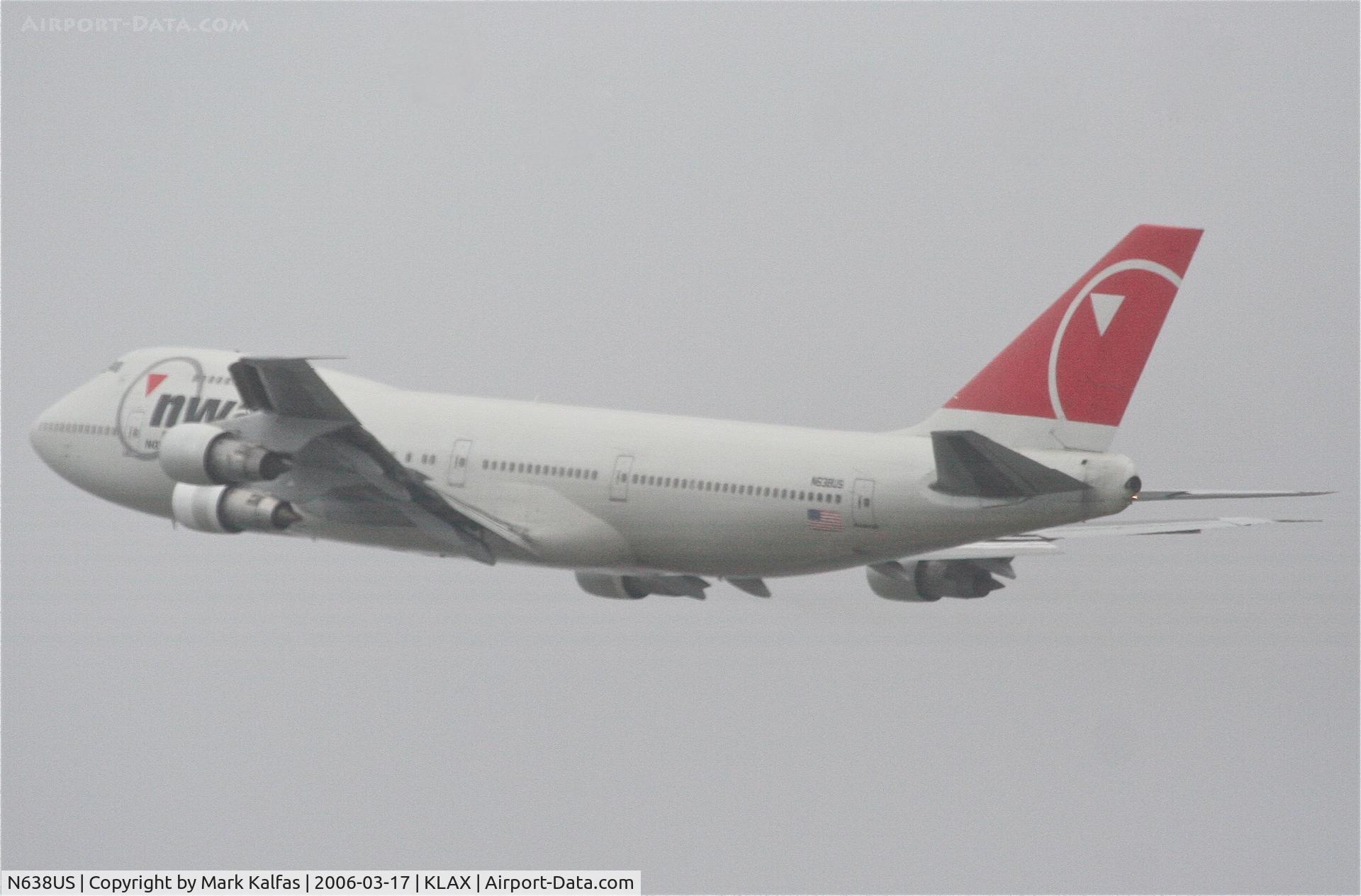 N638US, 1986 Boeing 747-251B C/N 23549, Northwest Airlines Boeing 747-251B , 25L departure KLAX.