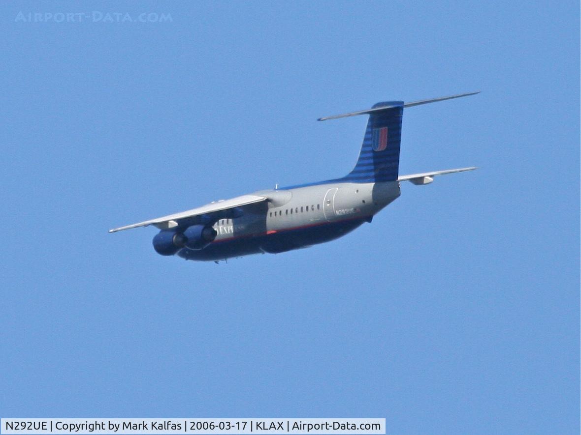 N292UE, 1987 British Aerospace BAe.146-200A C/N E2087, Air Wisconsin/United Express BAE 146 SERIES 200A, 25R departure KLAX.