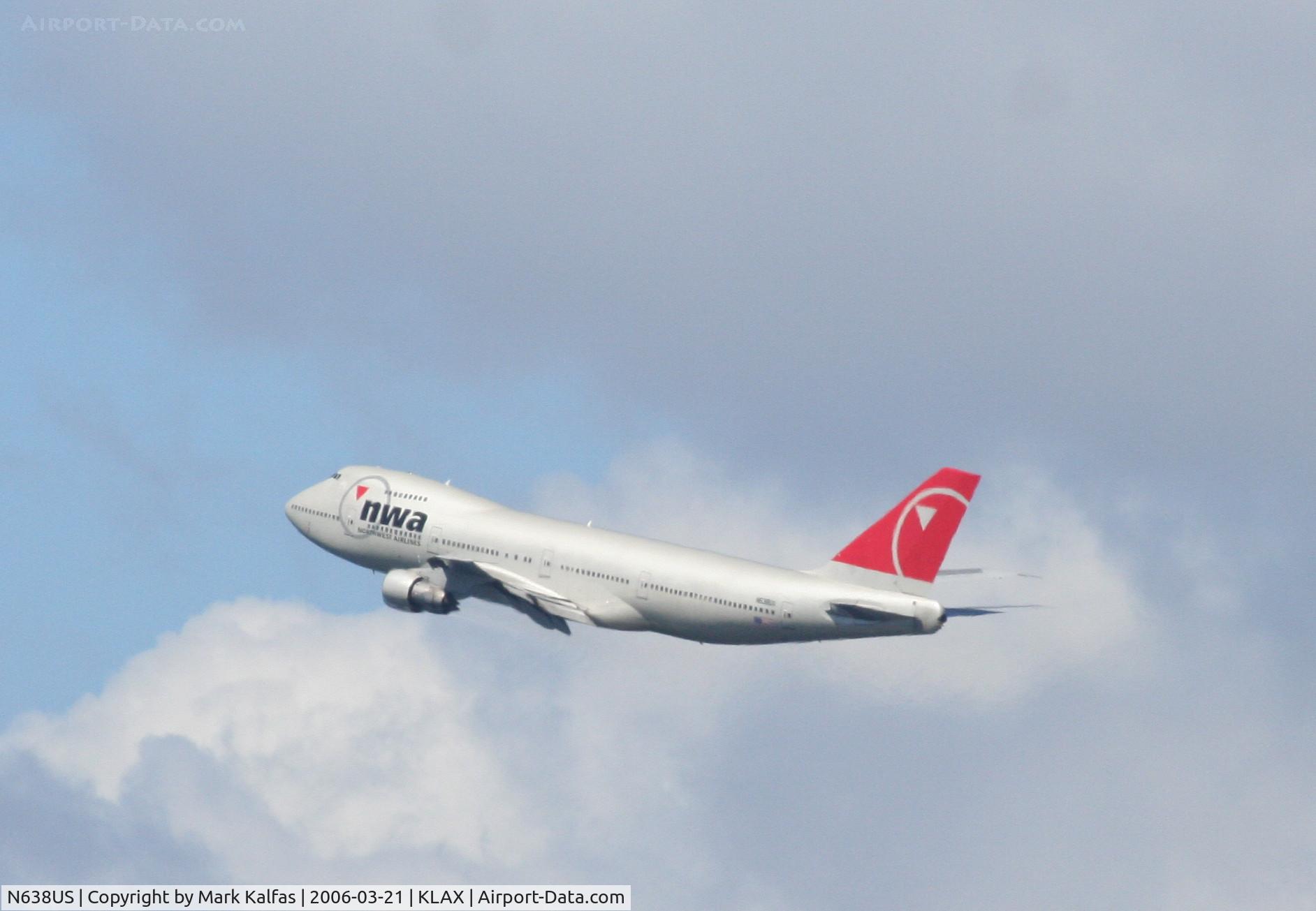 N638US, 1986 Boeing 747-251B C/N 23549, Northwest Airlines Boeing 747-251B , 24R departure KLAX.