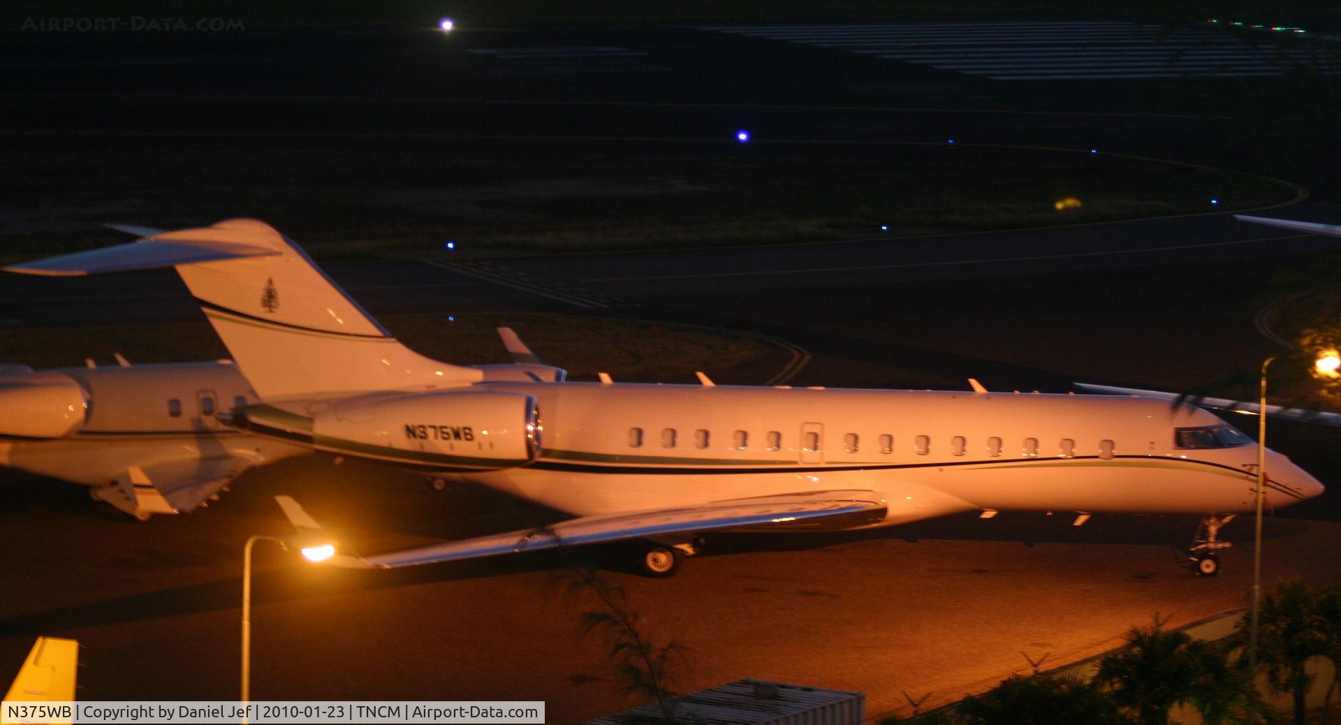N375WB, 2008 Bombardier BD-700-1A11 Global 5000 C/N 9288, A late evening shot of N375WB at TNCM