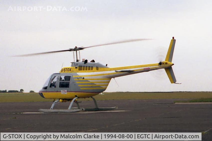 G-STOX, 1974 Bell 206B JetRanger III C/N 1513, Bell 206B JetRanger 2 at Cranfield Airfield in 1994.