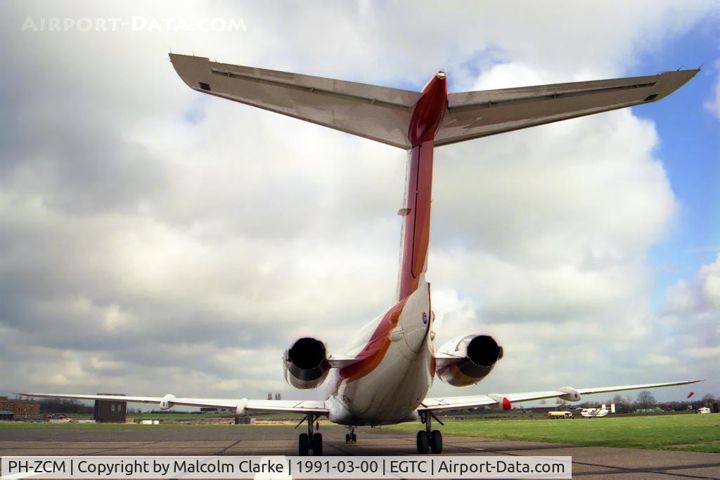 PH-ZCM, 1989 Fokker 100 (F-28-0100) C/N 11277, Fokker 100 at Cranfield Airfield in 1991.