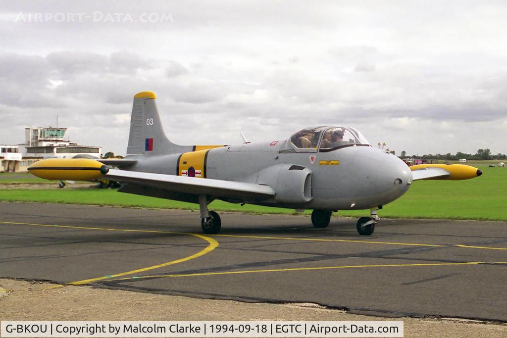 G-BKOU, 1961 Hunting P-84 Jet Provost T.3 C/N PAC/W/13901, Hunting Percival P84 Jet Provost T3 at Cranfield Airfield in 1994.