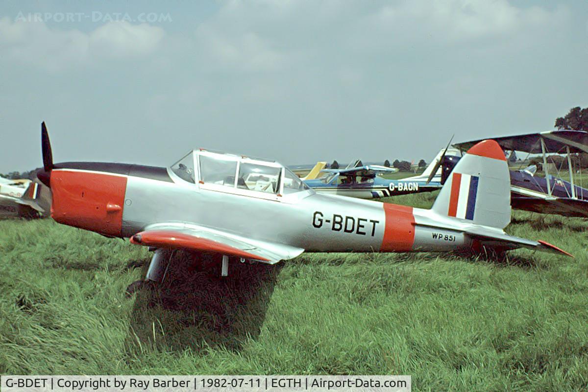 G-BDET, 1952 De Havilland DHC-1 Chipmunk T.10 C/N C1/0736, DHC-1 Chipmunk 22  [C1/0736] Old Warden~G 11/07/1982. Seen at Old Warden in 1982 home of The Shuttleworth Trust.This also wears marks of WP851 it former UK military serial.