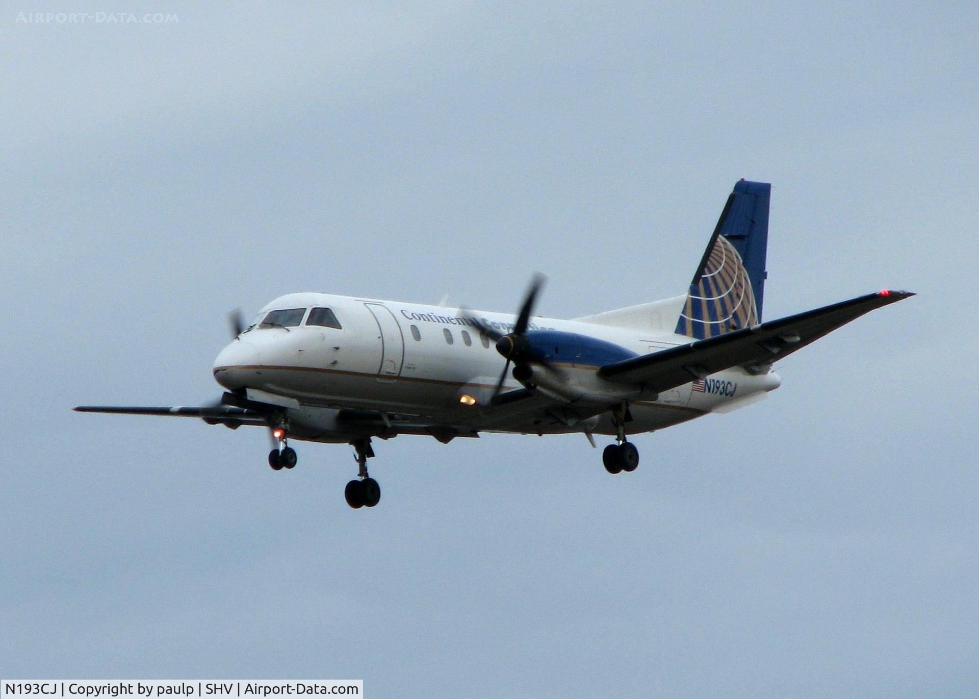N193CJ, 1990 Saab 340B C/N 340B-193, Landing on runway 05 at Shreveport Regional.