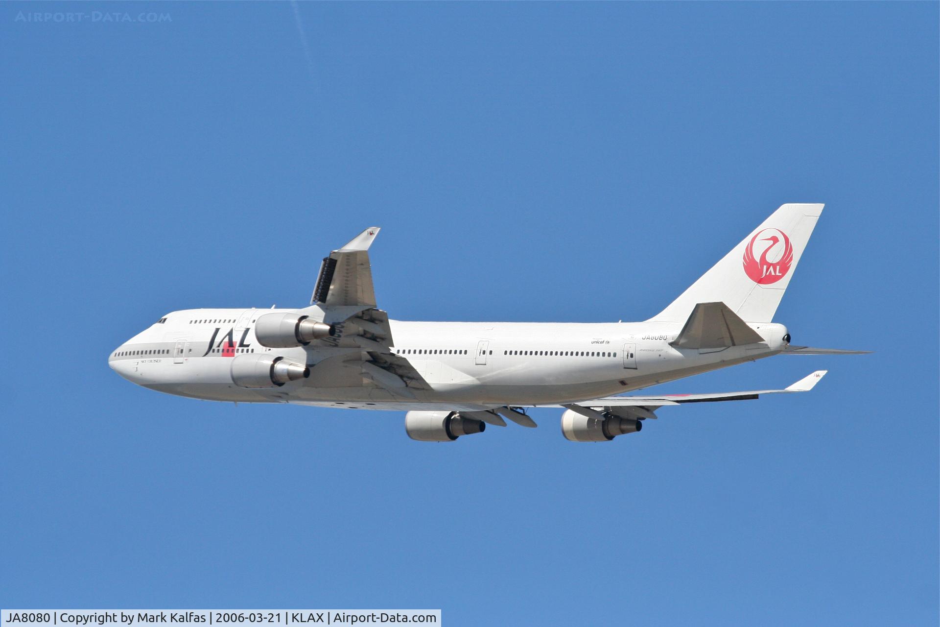 JA8080, 1990 Boeing 747-446 C/N 24886, JAL Boeing 747-446, 24L departure KLAX.