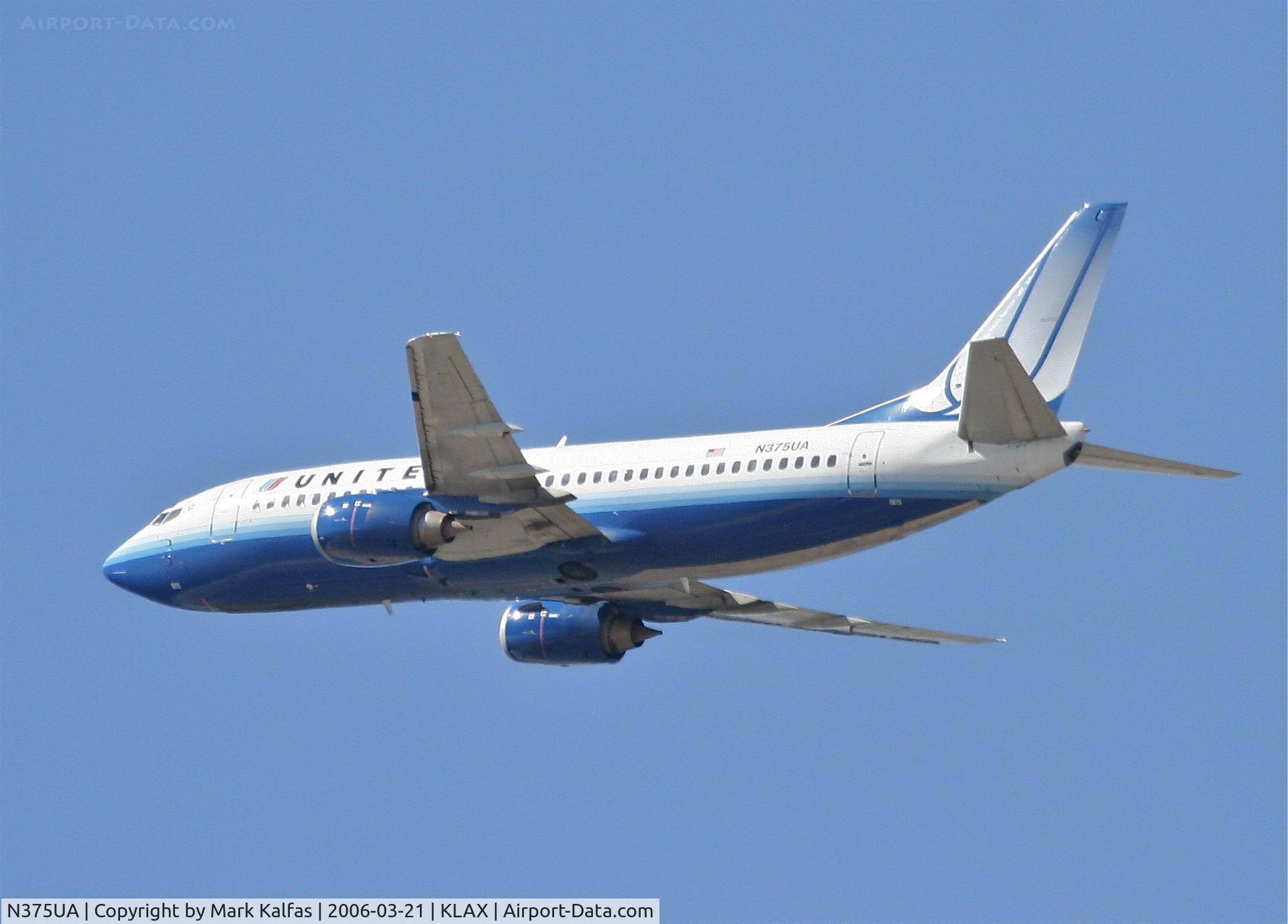 N375UA, 1989 Boeing 737-322 C/N 24640, United Airlines Boeing 737-322, 25R departure KLAX.