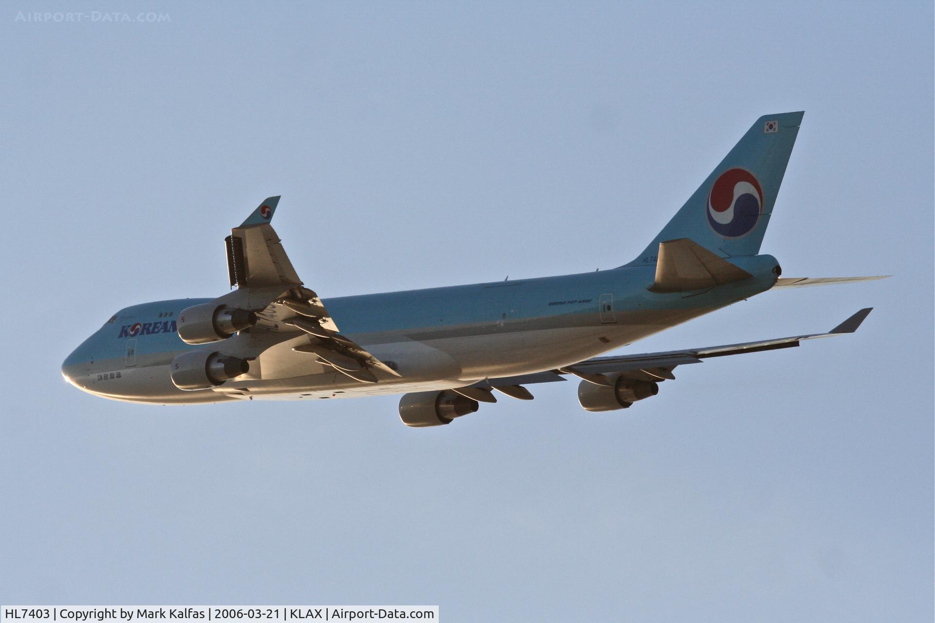 HL7403, 1998 Boeing 747-4B5F/SCD C/N 26408, Korean Air Cargo 747-4B5F, 25L departure KLAX.
