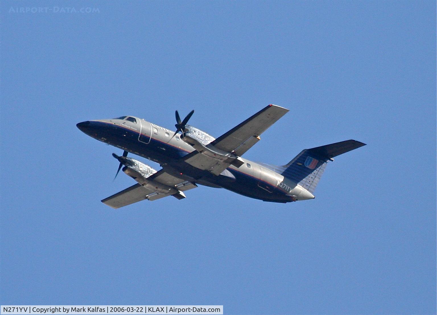 N271YV, 1993 Embraer EMB-120ER Brasilia C/N 120271, SkyWest EMB-120ER, 25R departure KLAX.