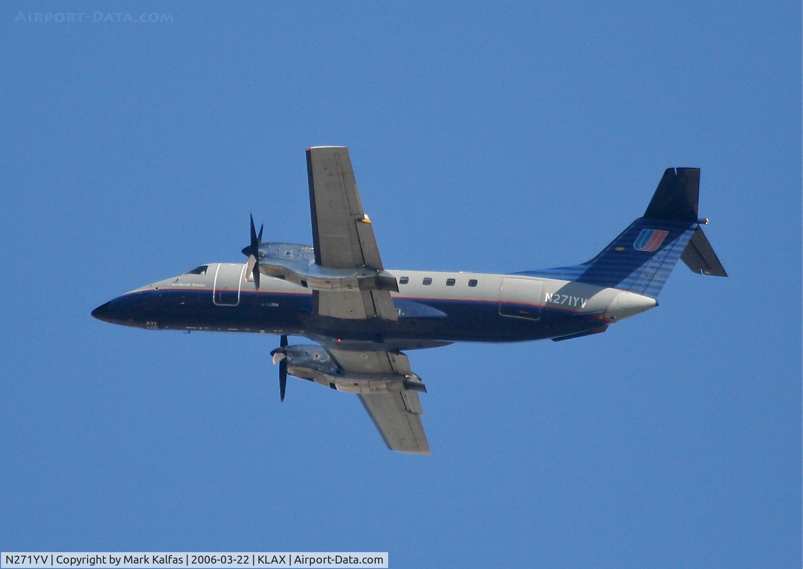 N271YV, 1993 Embraer EMB-120ER Brasilia C/N 120271, SkyWest EMB-120ER, 25R departure KLAX.