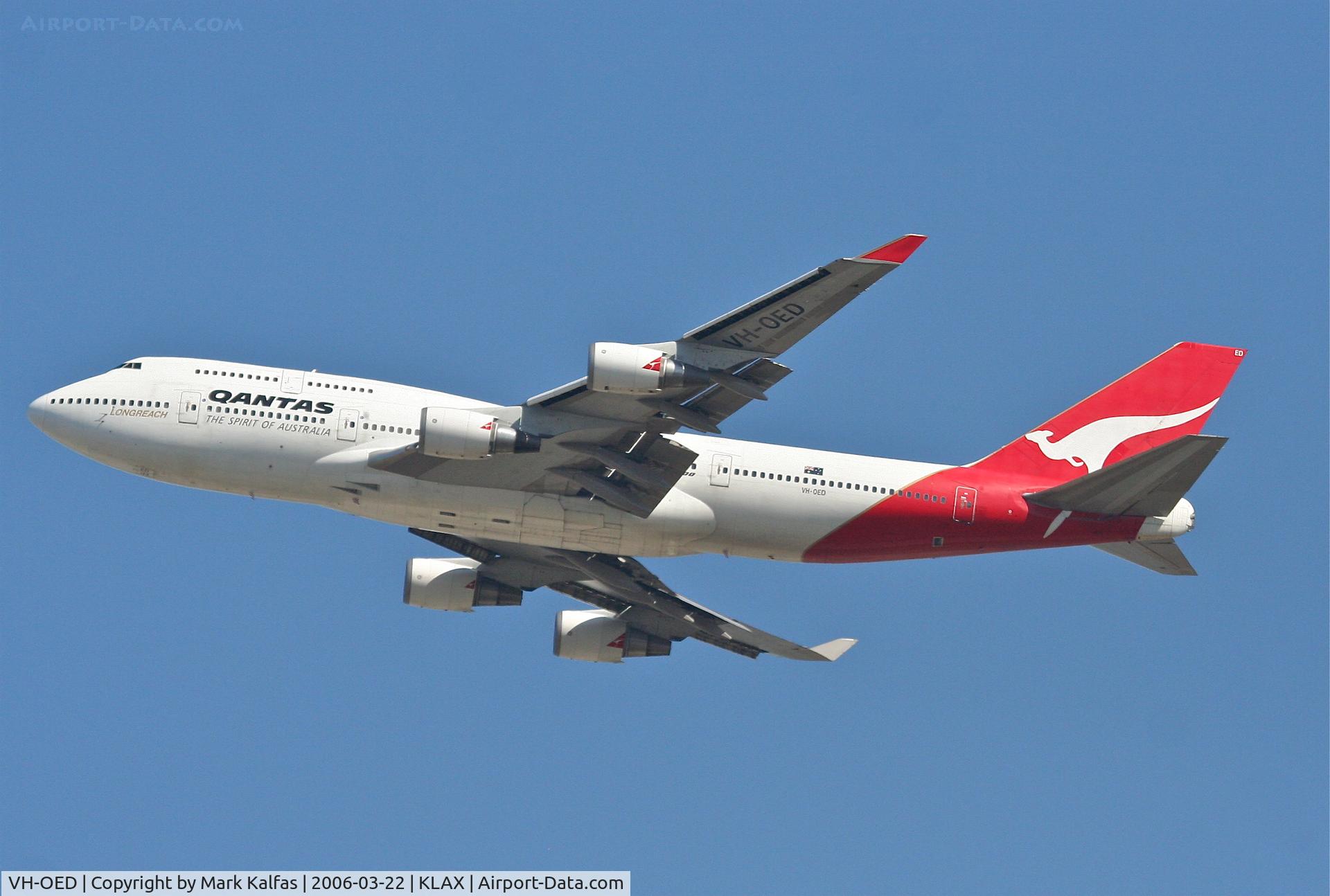 VH-OED, 1991 Boeing 747-4H6 C/N 25126, Qantas Boeing 747-4H6, 24L departure KLAX.