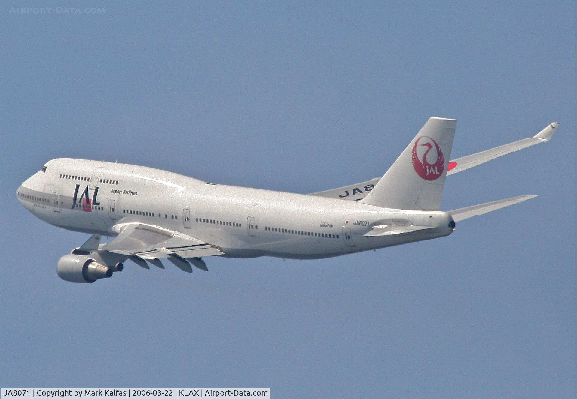 JA8071, 1990 Boeing 747-446 C/N 24423, JAL Boeing 747-446, 25R departure KLAX.