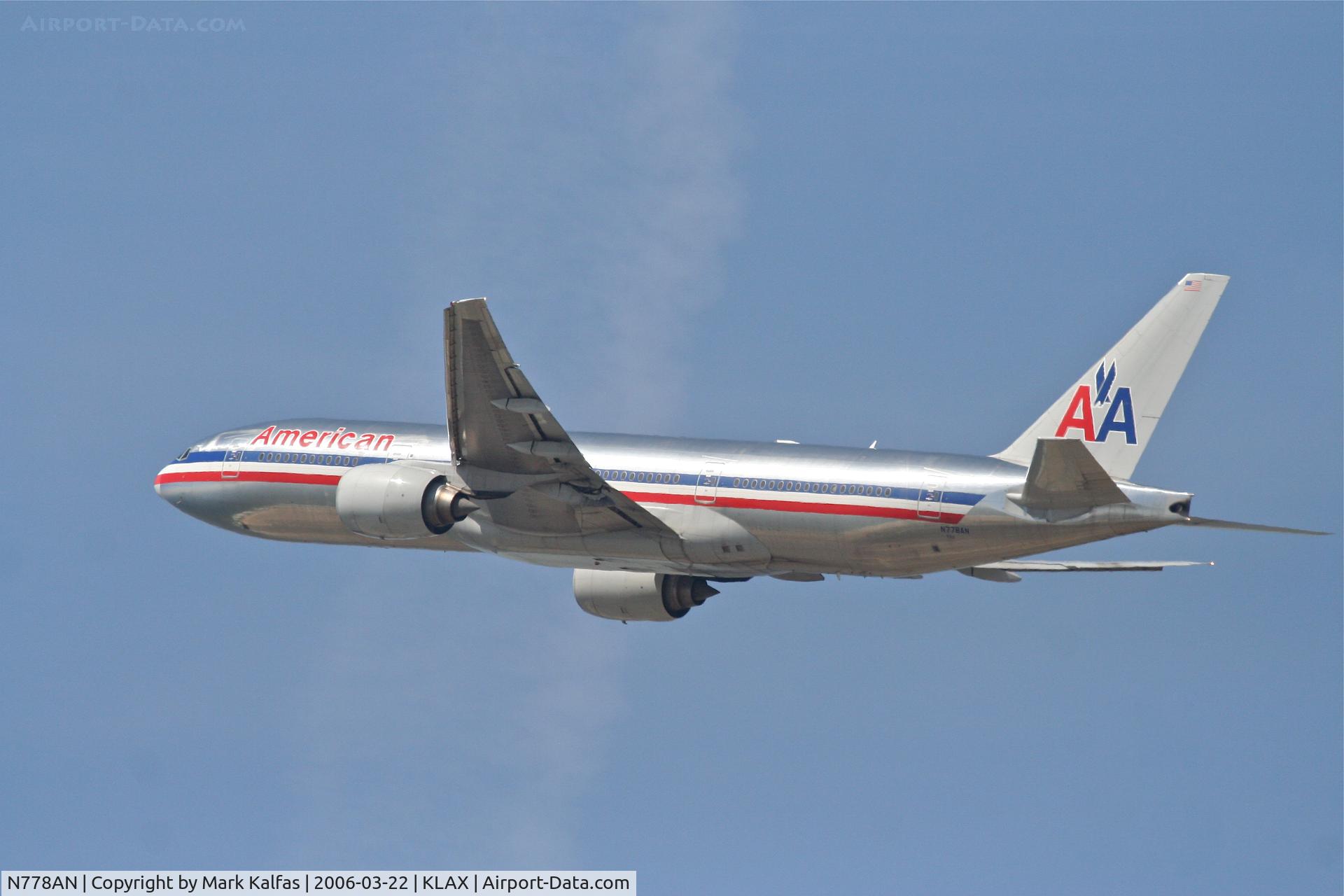 N778AN, 1999 Boeing 777-223 C/N 29587, American Airlines Boeing 777-223, 25R departure KLAX.