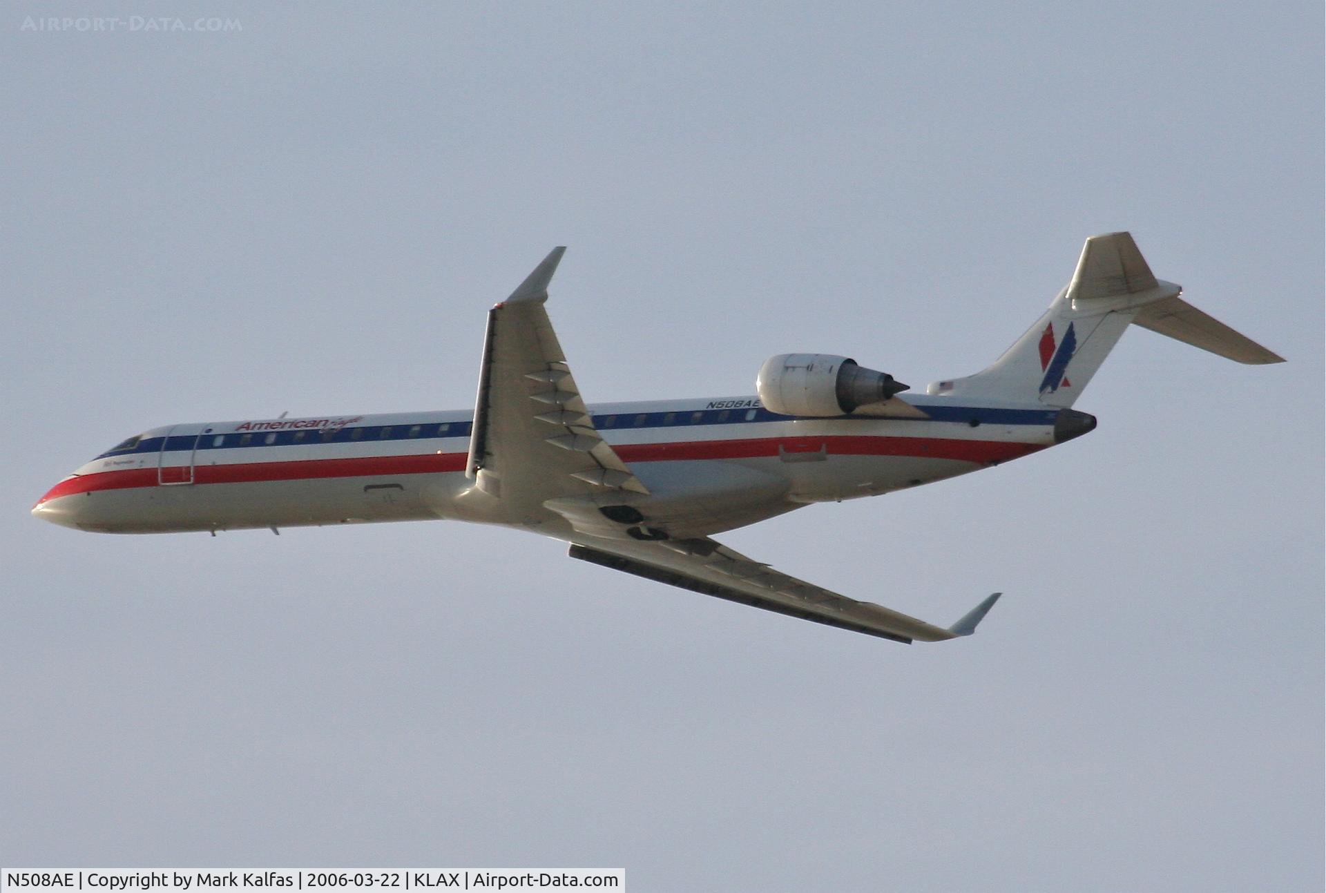 N508AE, 2002 Bombardier CRJ-701ER (CL-600-2C10) Regional Jet C/N 10072, American Eagle Bombardier CL-600-2C10 , 25R departure KLAX.