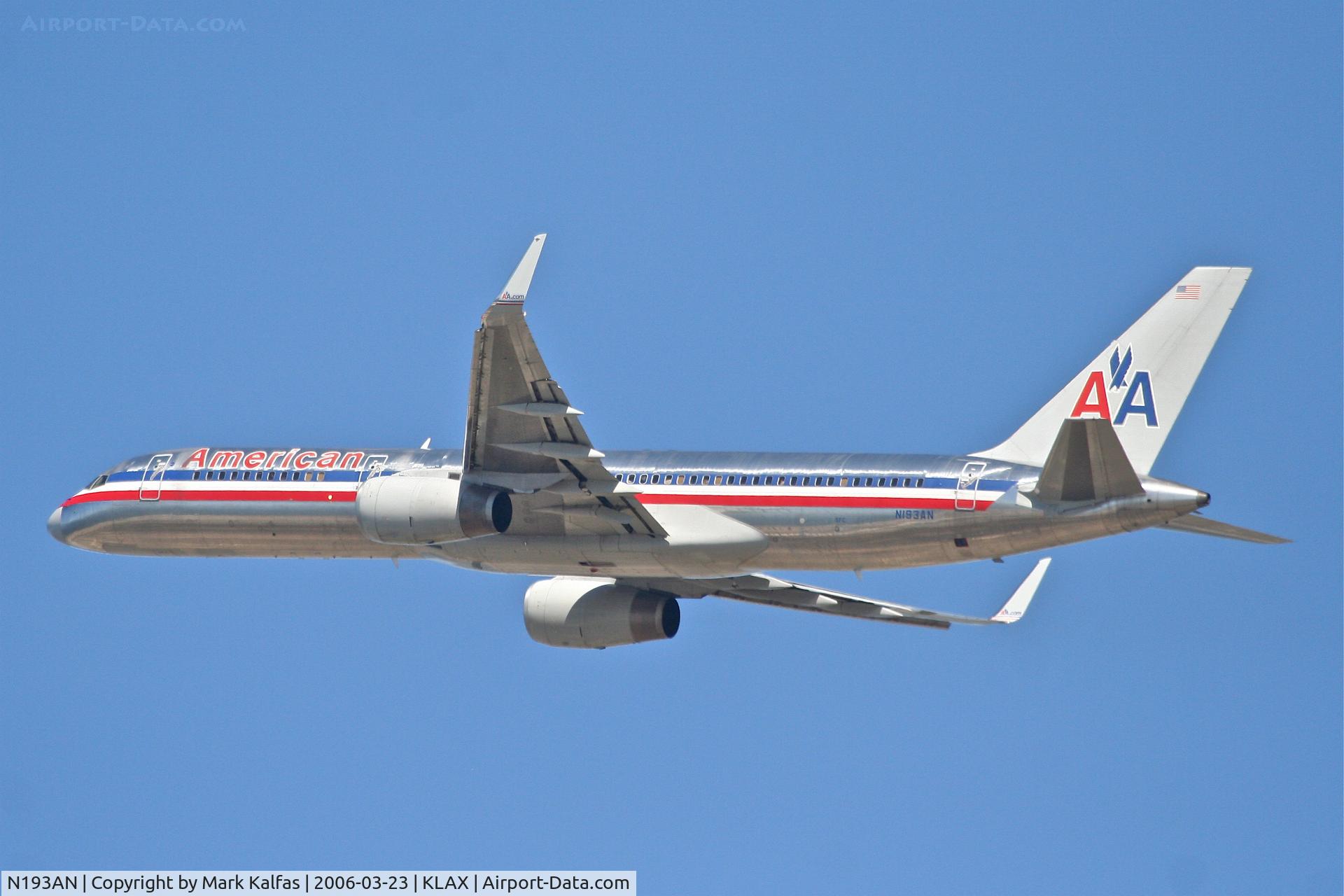 N193AN, 2001 Boeing 757-223 C/N 32387, American Airlines Boeing 757-223, 25R departure KLAX.