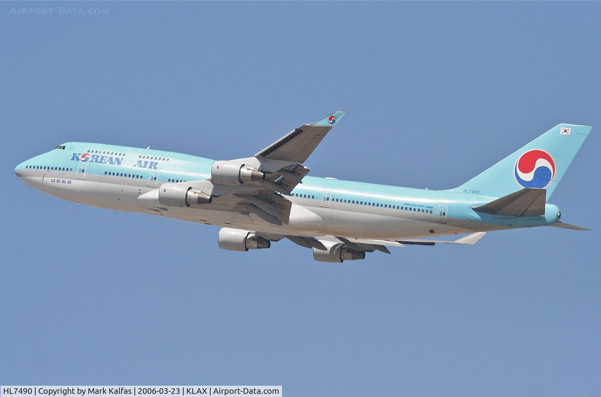 HL7490, 1994 Boeing 747-4B5 C/N 27177, Korean Airlines Boeing 747-4B5, 25R departure KLAX.