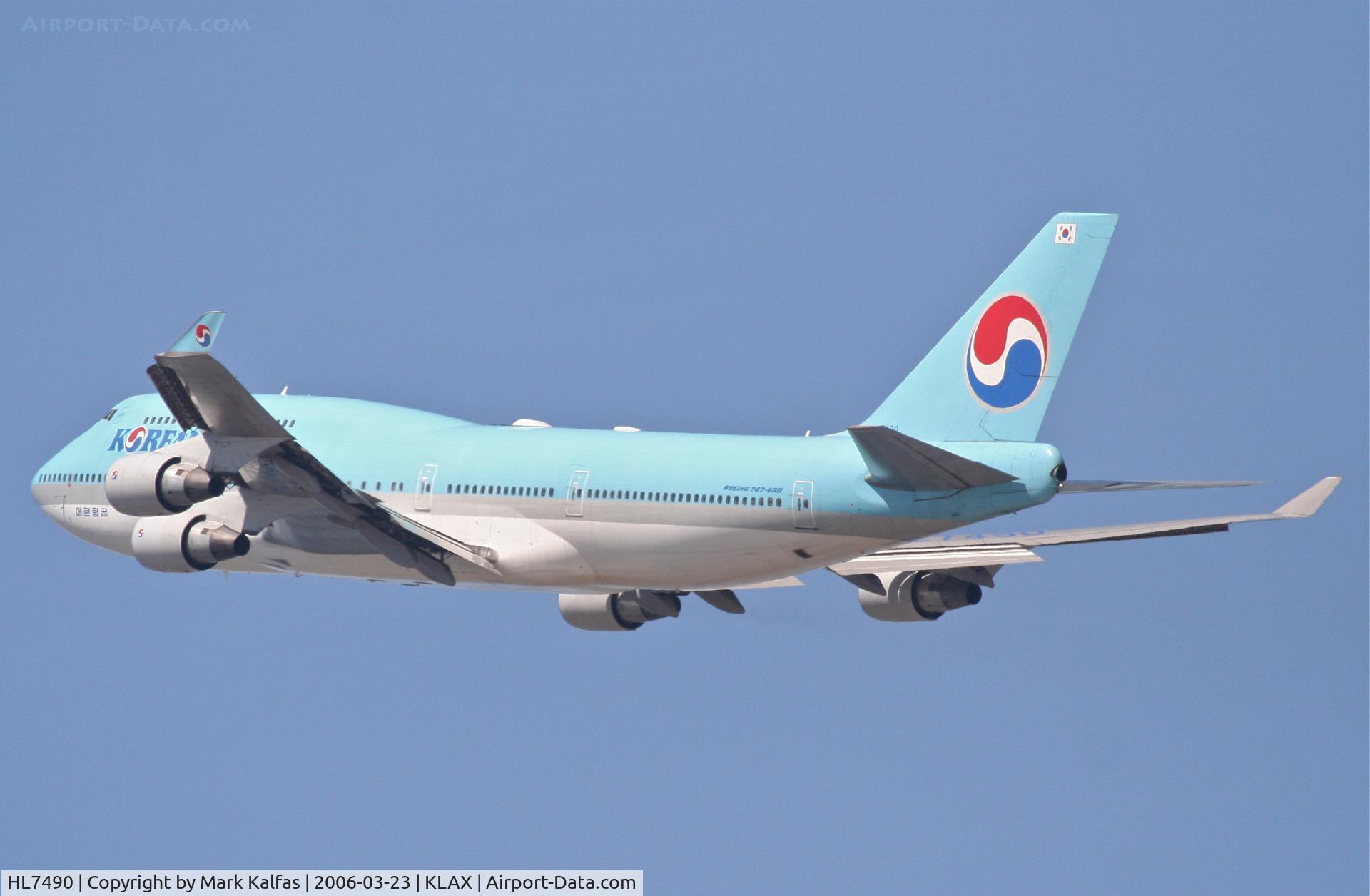 HL7490, 1994 Boeing 747-4B5 C/N 27177, Korean Airlines Boeing 747-4B5, 25R departure KLAX.