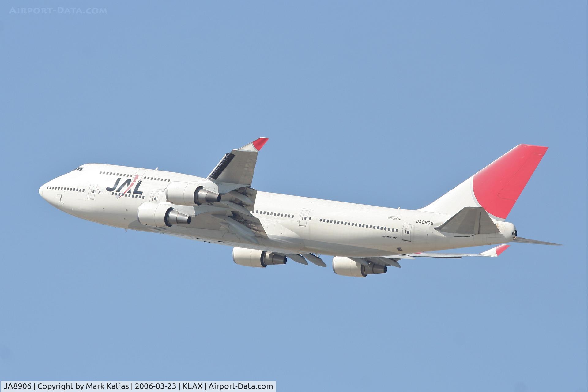 JA8906, 1993 Boeing 747-446 C/N 26350, JAL Boeing 747-446, 25R departure KLAX.