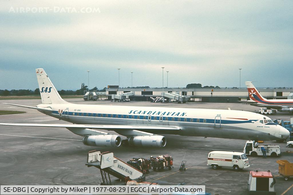 SE-DBG, 1967 Douglas DC-8-62 C/N 45921, Rare SAS DC-8 visitor to Manchester in 1977.