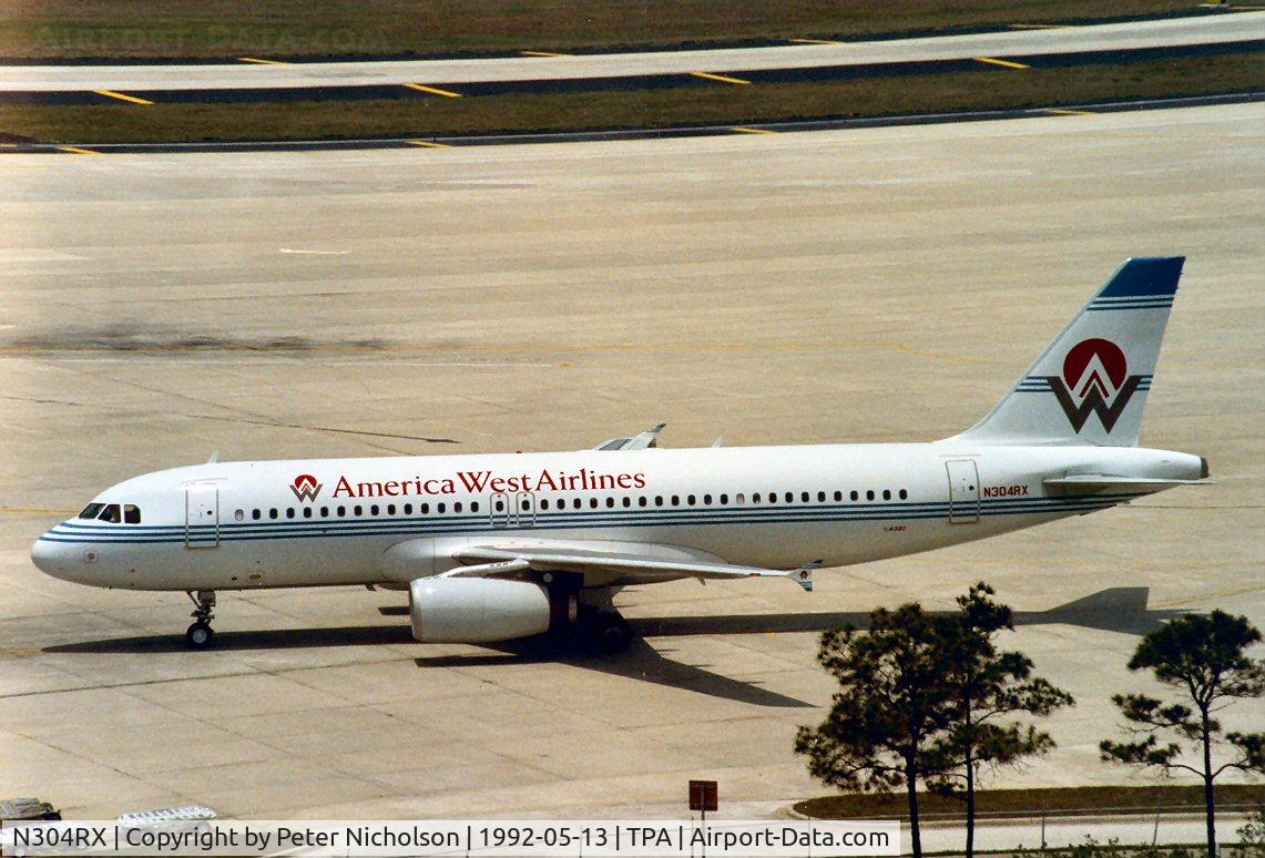 N304RX, 1992 Airbus A320-231 C/N 304, Airbus A320 of America West Airlines at Tampa in May 1992.