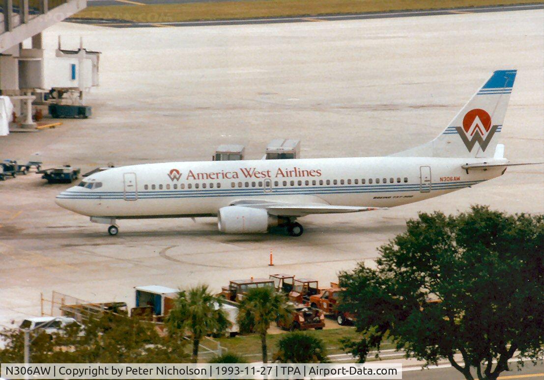N306AW, 1990 Boeing 737-3G7 C/N 24633, Boeing 737-3G7 of America West Airlines at Tampa in November 1993.