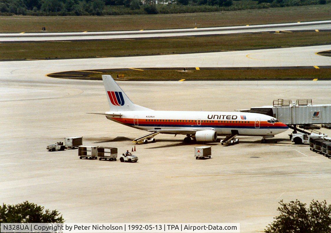 N328UA, 1988 Boeing 737-322 C/N 24148, Boeing 737-322 of United Airlines at Tampa in May 1992.