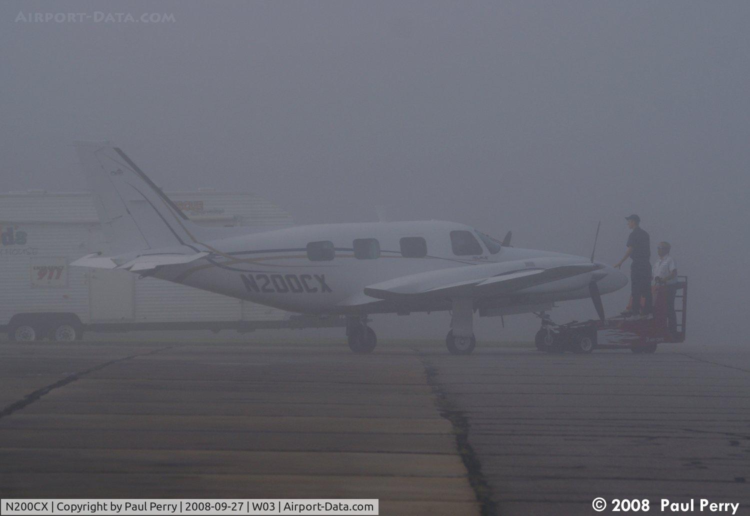 N200CX, 1984 Piper PA-31P-350 Mojave Mojave C/N 31P-8414042, Out of her hangar, and into the fog