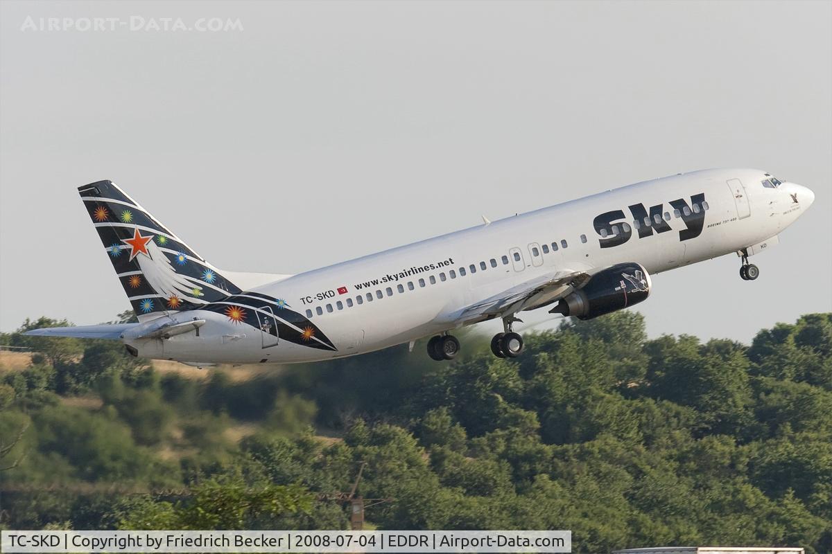 TC-SKD, 1992 Boeing 737-4Q8 C/N 25372, Black Eagle climbs out of Saarbruecken on a 