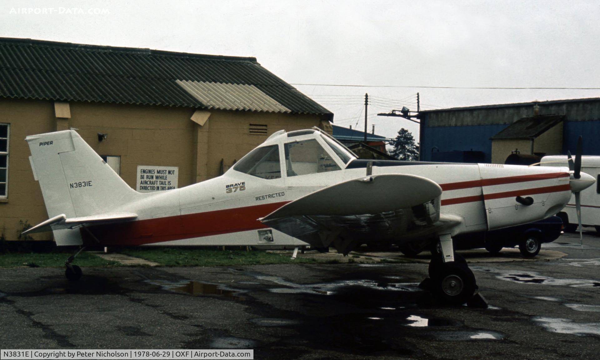 N3831E, 1978 Piper PA-36-375 Brave 375 C/N 36-7802023, This Pawnee Brave was the first of type on the UK civil register and was seen at Kindlington in the Summer of 1978.