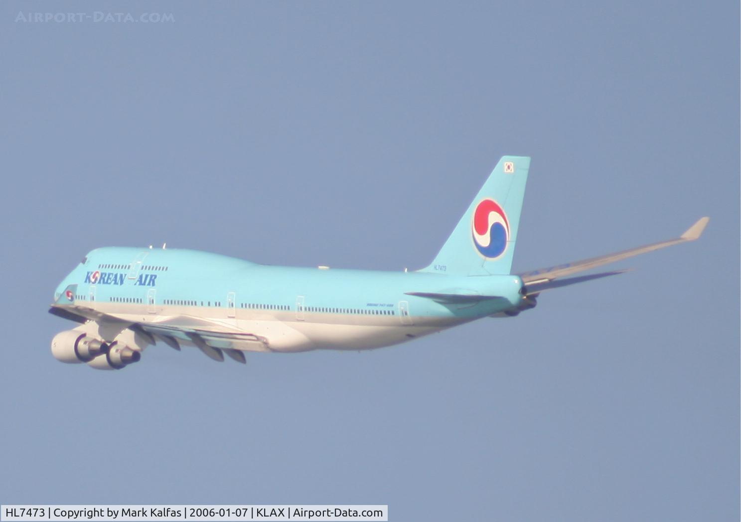 HL7473, 1996 Boeing 747-4B5 C/N 28335, Korean Airlines Boeing 747-4B5, 25R departure KLAX.