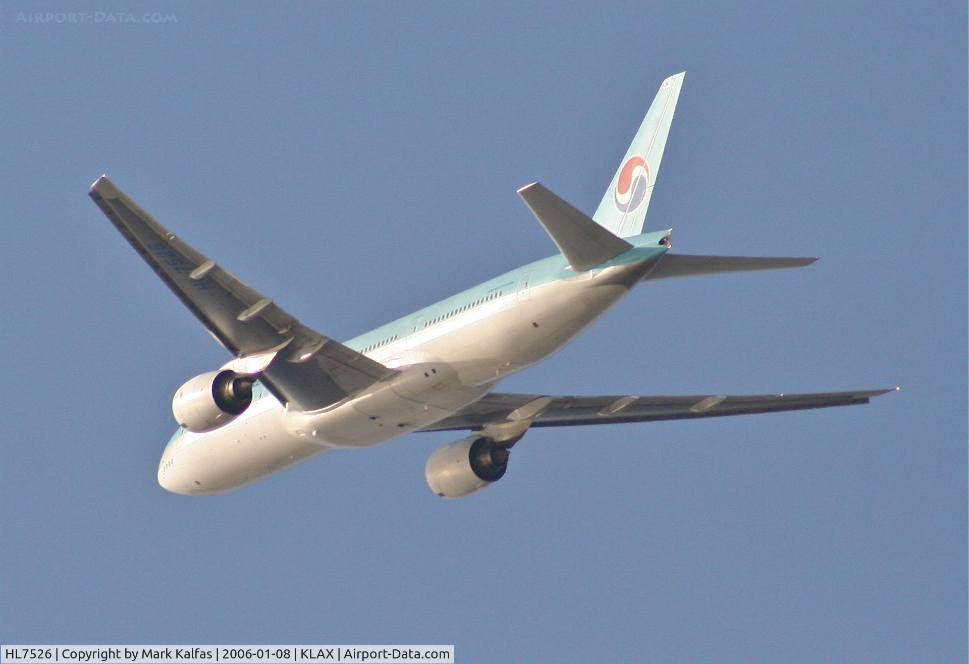 HL7526, 1988 Boeing 777-2B5/ER C/N 27947, Korean Airlines Boeing 777-2B5 (ER), 25R departure KLAX.