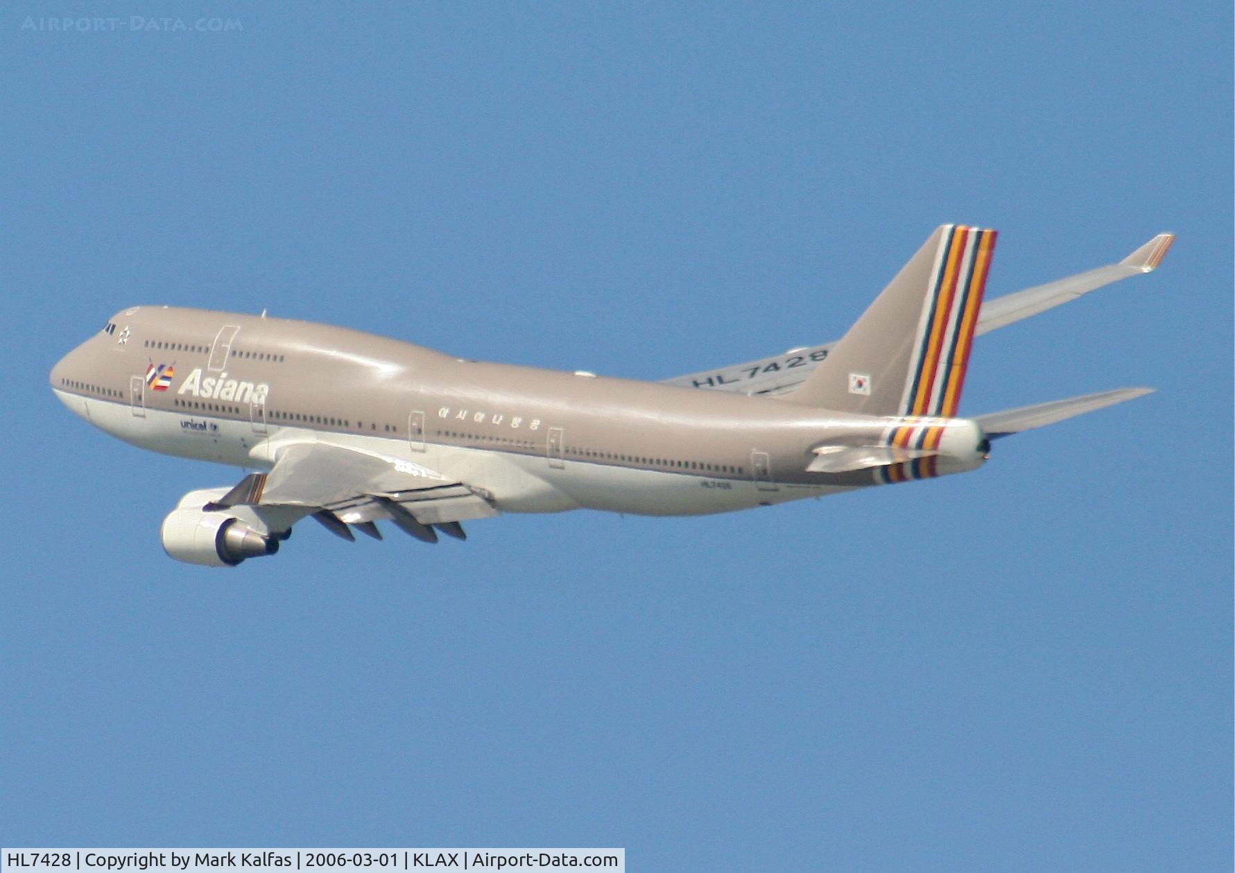 HL7428, 1998 Boeing 747-48E C/N 28552, Asiana Boeing 747-48E, 25R departure KLAX.