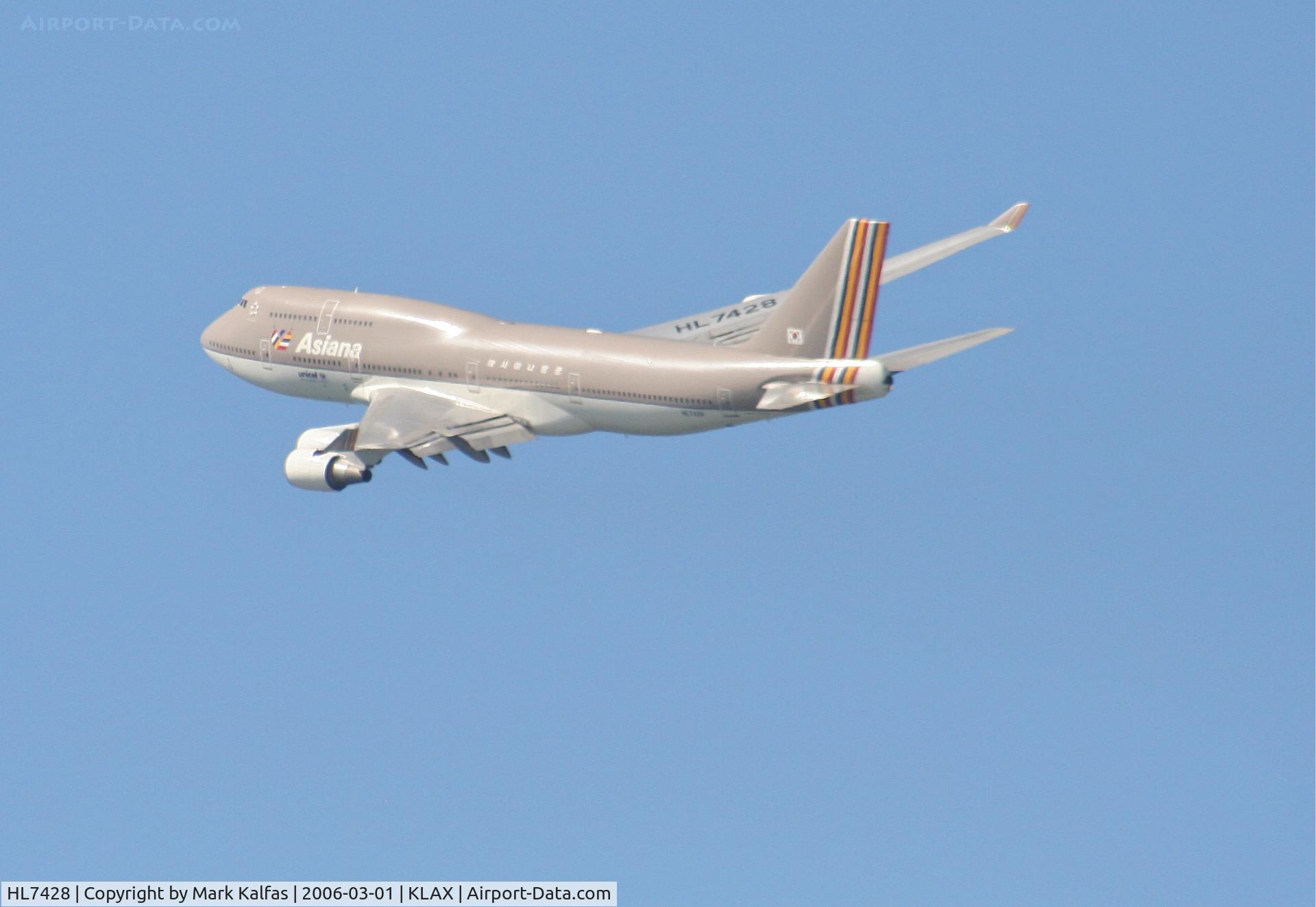 HL7428, 1998 Boeing 747-48E C/N 28552, Asiana Boeing 747-48E, 25R departure KLAX.