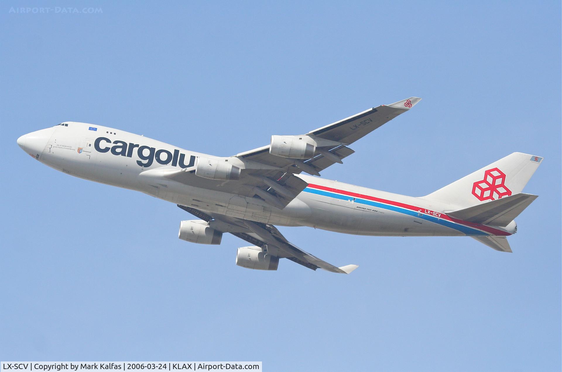 LX-SCV, 2001 Boeing 747-4R7F/SCD C/N 29733, CargoLux Boeing 747-4R7F (SCD), 25L departure KLAX.