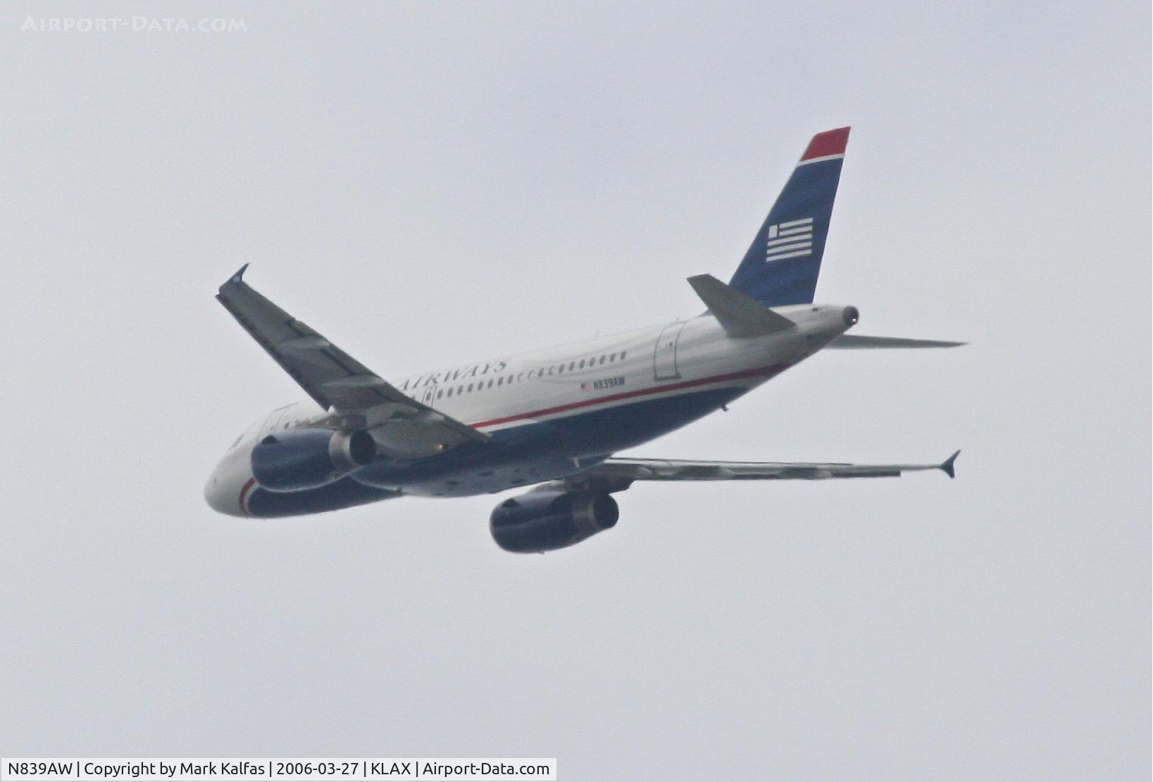 N839AW, 2006 Airbus A319-132 C/N 2669, US Airways A319-132, 25R departure KLAX.