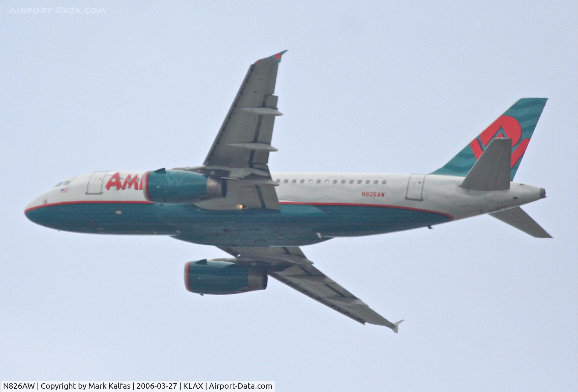 N826AW, 2001 Airbus A319-132 C/N 1534, America West  A319-132, 25R departure KLAX.