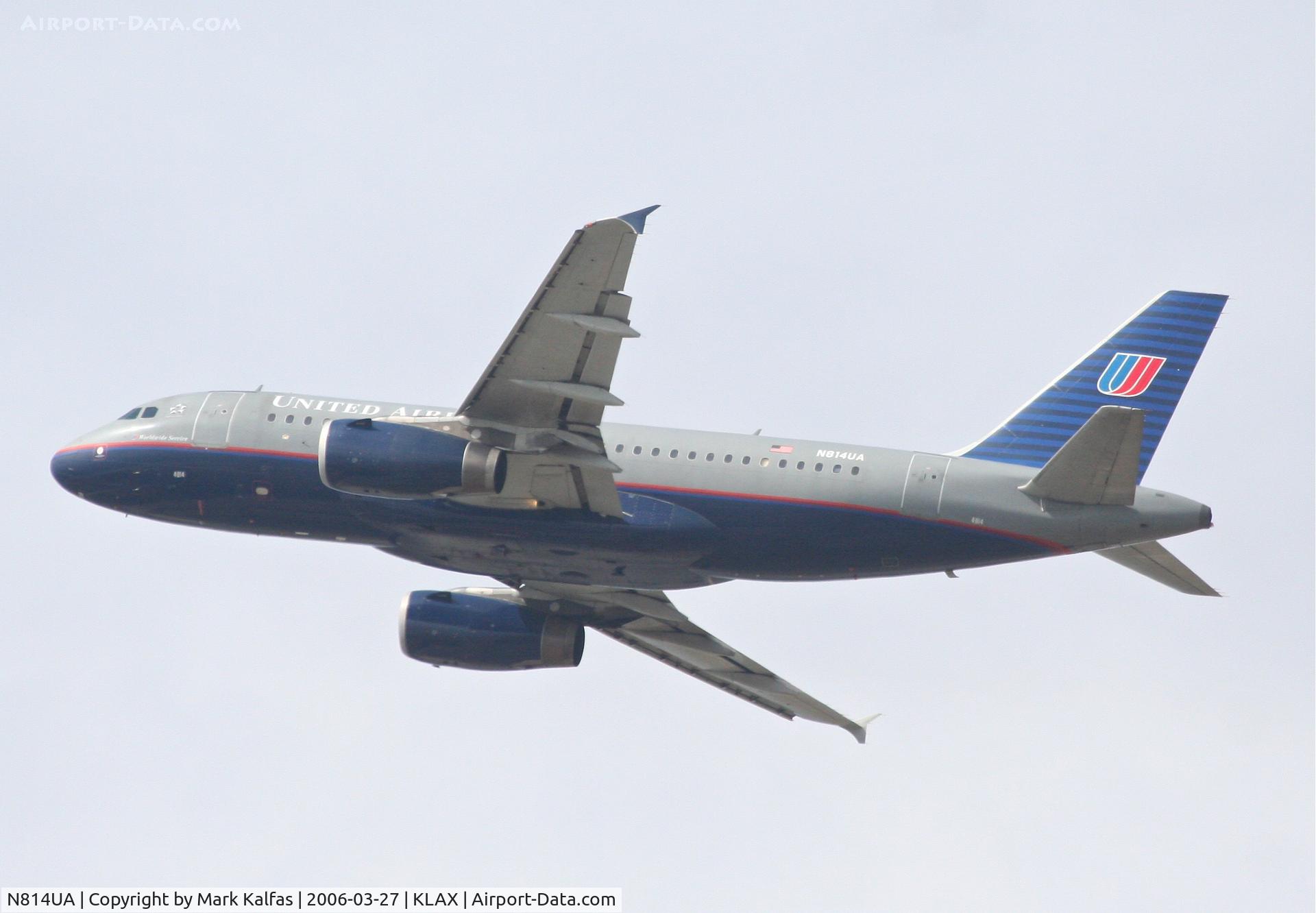 N814UA, 1998 Airbus A319-131 C/N 862, United Airlines A319-131, 25R departure KLAX.