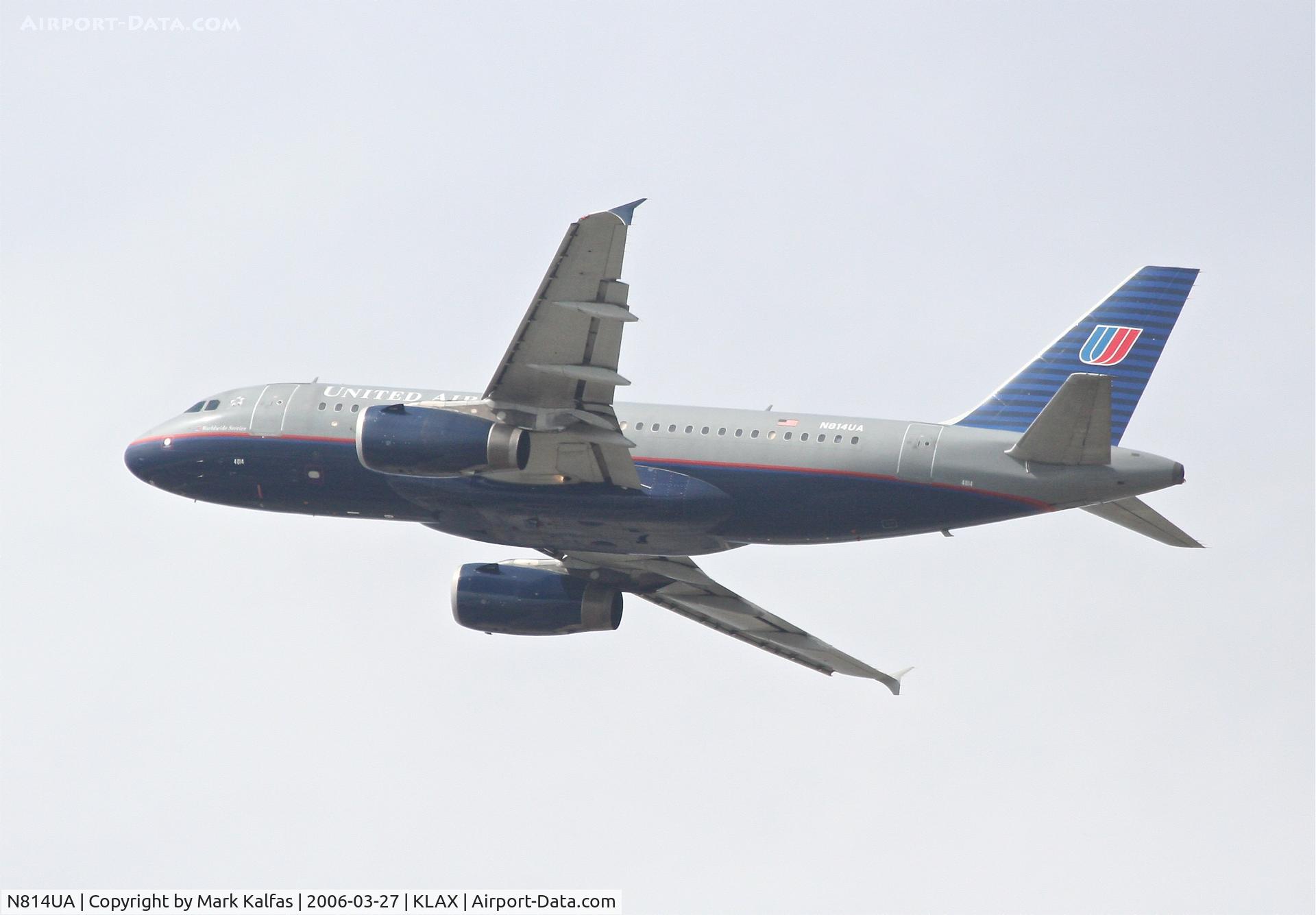N814UA, 1998 Airbus A319-131 C/N 862, United Airlines A319-131, 25R departure KLAX.