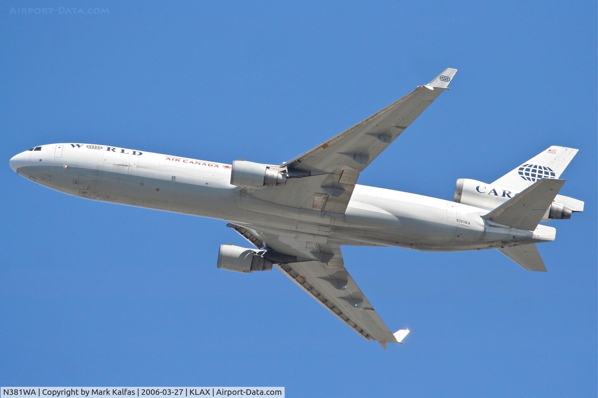 N381WA, 1992 McDonnell Douglas MD-11F C/N 48523, World Airways Mcdonnell Douglas MD-11F, 25L departure KLAX.