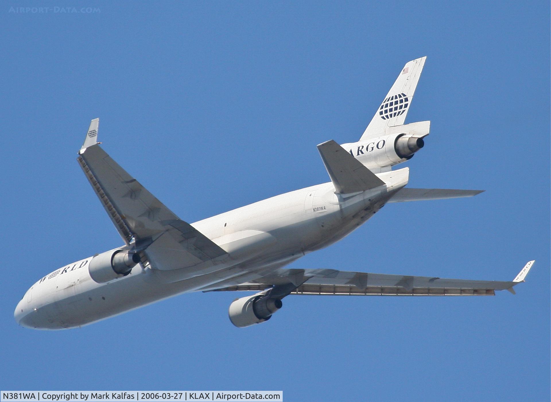 N381WA, 1992 McDonnell Douglas MD-11F C/N 48523, World Airways Mcdonnell Douglas MD-11F, 25L departure KLAX.