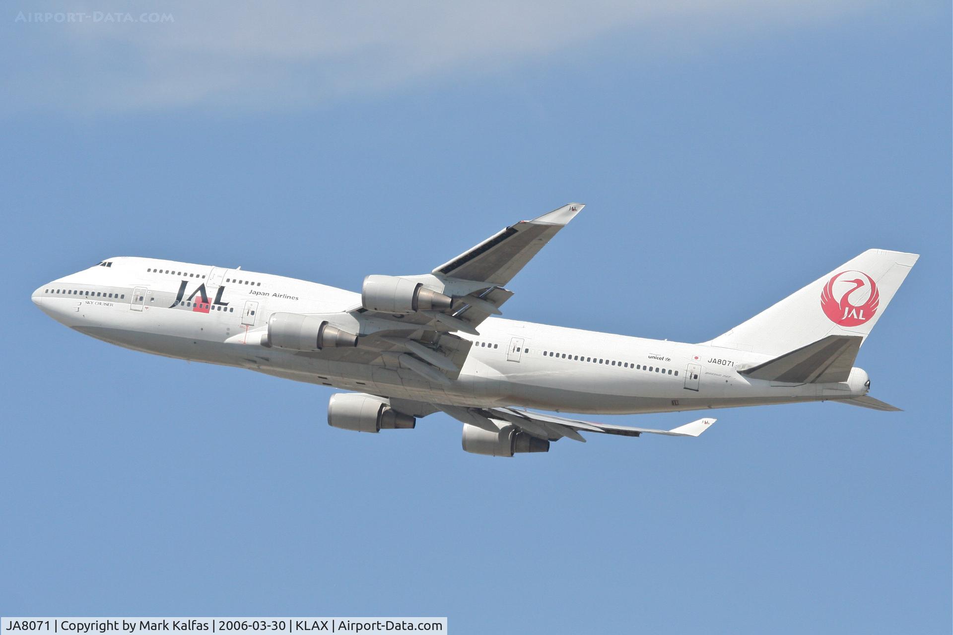 JA8071, 1990 Boeing 747-446 C/N 24423, JAL Boeing 747-446, 25R departure KLAX.
