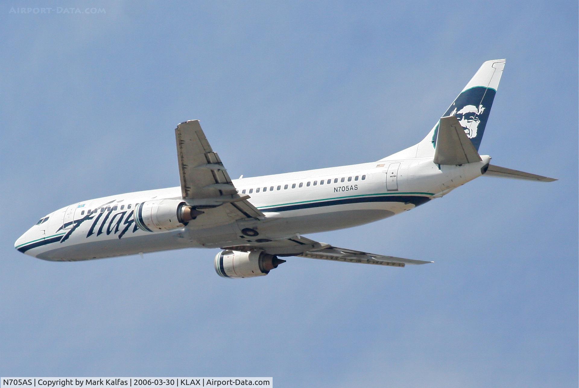N705AS, 1998 Boeing 737-490 C/N 29318, Alaska Airlines Boeing 737-490, 25R departure KLAX.