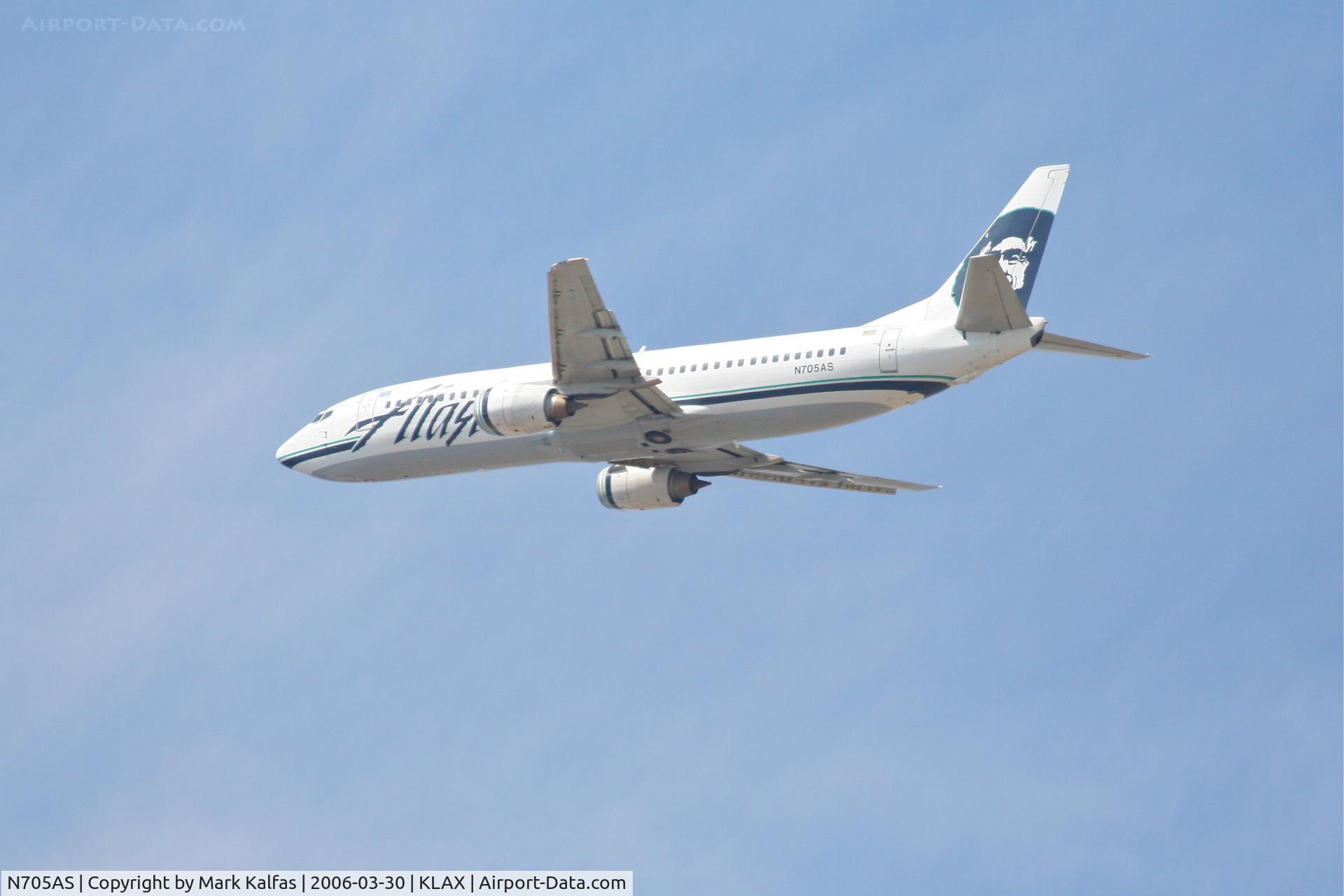 N705AS, 1998 Boeing 737-490 C/N 29318, Alaska Airlines Boeing 737-490, 25R departure KLAX.